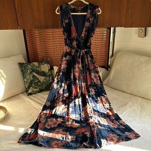 Yumi Kim Blue and Pink Sundress with Plunge Neckline and Sleeveless Design